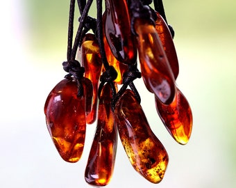Amber Amulet Gift for Wellness / Natural Jewelry / Polished Tumbled Gem for Protection / Natural Nordic Baltic Amber Stone Pendant