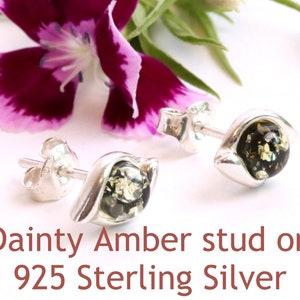 Sterling Silver Green Baltic Amber Stud Earrings / Gemstones Baltic Amber Earrings / Gemstone Studs / Cute Jewellery Gift
