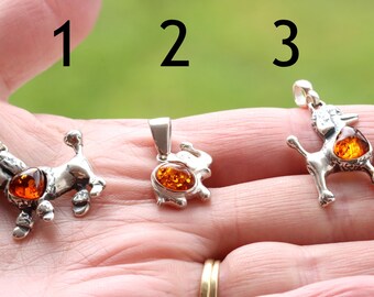 Cute Animal Pendant / Choose The One You Love / Dainty Animal Pendants and Amber Gem Choose 1, 2 or 3  / Silver Amber Pendant Gift