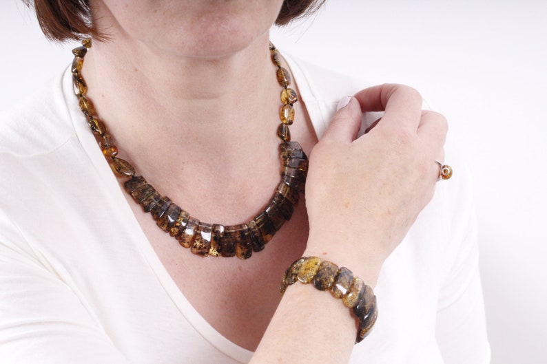 Xmas Gift Set for Mum Egyptian Style Amber Necklace and Bracelet Eco Necklace SetGreen Amber NecklaceJeweleryCleopatra Necklace Set