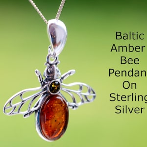 Baltic Amber Sterling Silver Bee Pendant – Symbol of Focus, Prosperity & Renewal – Nature Inspired Jewelry Gift