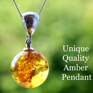 Sterling Silver Honey Drop Amber Pendant | Baltic Amber Gemstone | Radiant Hand-Polished Droplet | Timeless Natural Jewelry Gift