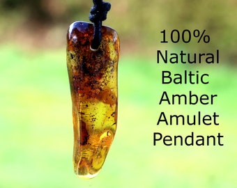 Gift from Nature Natural Handmade Baltic Amber Amulet Pendant / Gemstone Amulet on adjustable cord / Protection Amulet / Polished Gem