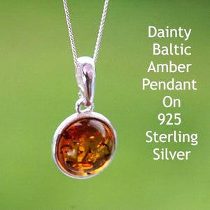 Sterling Silver Circle Pendant / Honey Baltic Amber Gemstone Dainty Minimalist Jewellery Gift / Necklace Chain Length Option