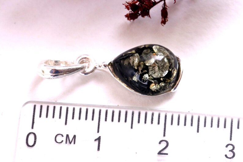 Dainty Green Baltic Amber Pendant: 925 Sterling Silver, Minimalist Jewelry image 7