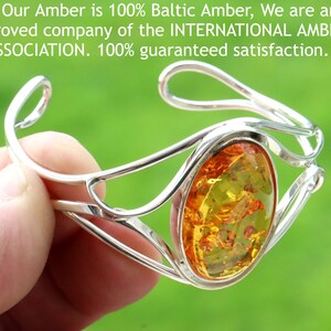 Silver Bangle Honey Amber Gemstone Adjustable Bangle / 925 Sterling Silver Bangle / Baltic Amber Handmade Gift / Amber Jewellery zdjęcie 7