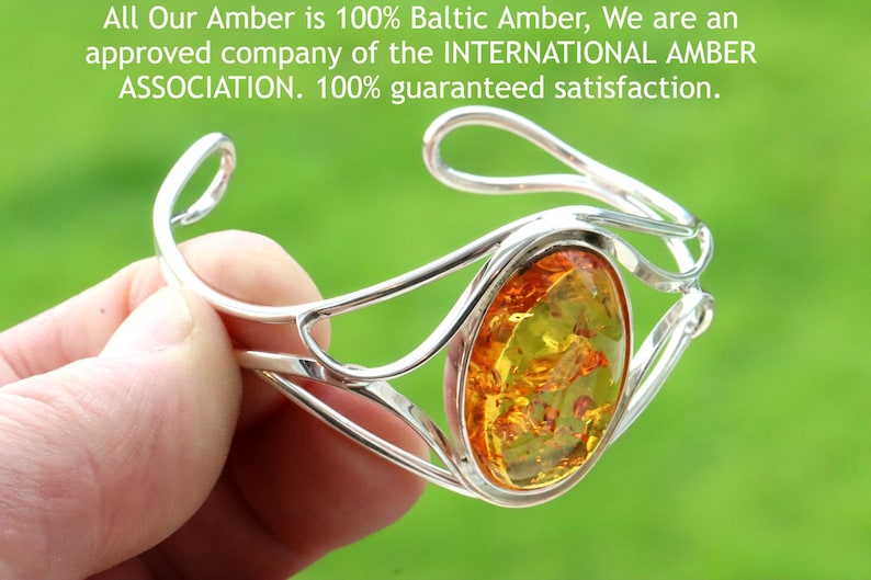 Silver Bangle Honey Amber Gemstone Adjustable Bangle / 925 Sterling Silver Bangle / Baltic Amber Handmade Gift / Amber Jewellery zdjęcie 7