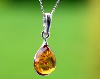 Dainty Honey Baltic Amber Pendant in 925 Sterling Silver | Jewelry Gift for Women