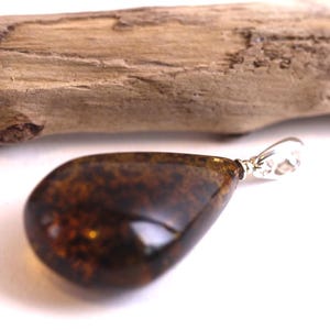 Natural Handmade Green Amber Pendant on Sterling Silver / Gemstone Eco Amber Jewelry image 7