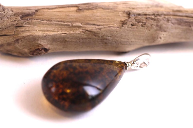 Natural Handmade Green Amber Pendant on Sterling Silver / Gemstone Eco Amber Jewelry image 7