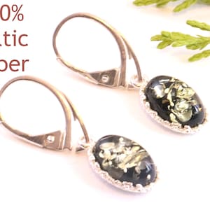 Green Amber Earrings / Sterling Silver Amber Gemstone Earrings  / Green Baltic Amber Jewellery Gift / Oval Green Earrings