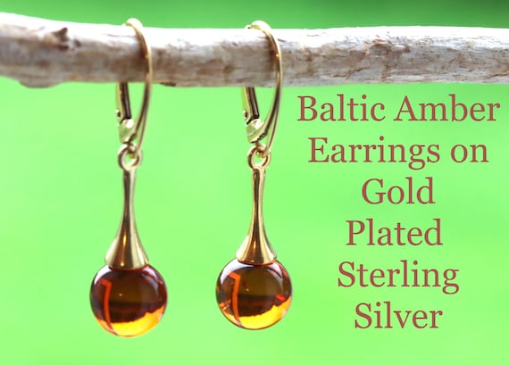Sterling Silver Baltic Amber Candy Drop Earrings - Green Sterling Silver Baltic Amber Candy Drop Earrings - Green