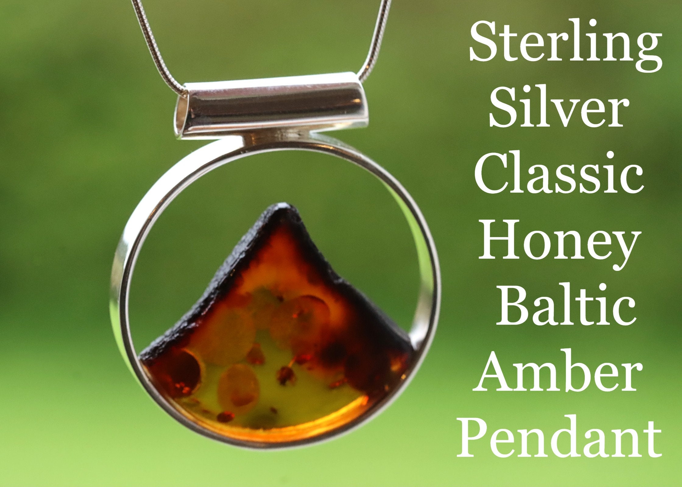 Pendentif Argent 925 Massif Avec Ambre Baltique Cognac - Unique - Neuf SilverAmber