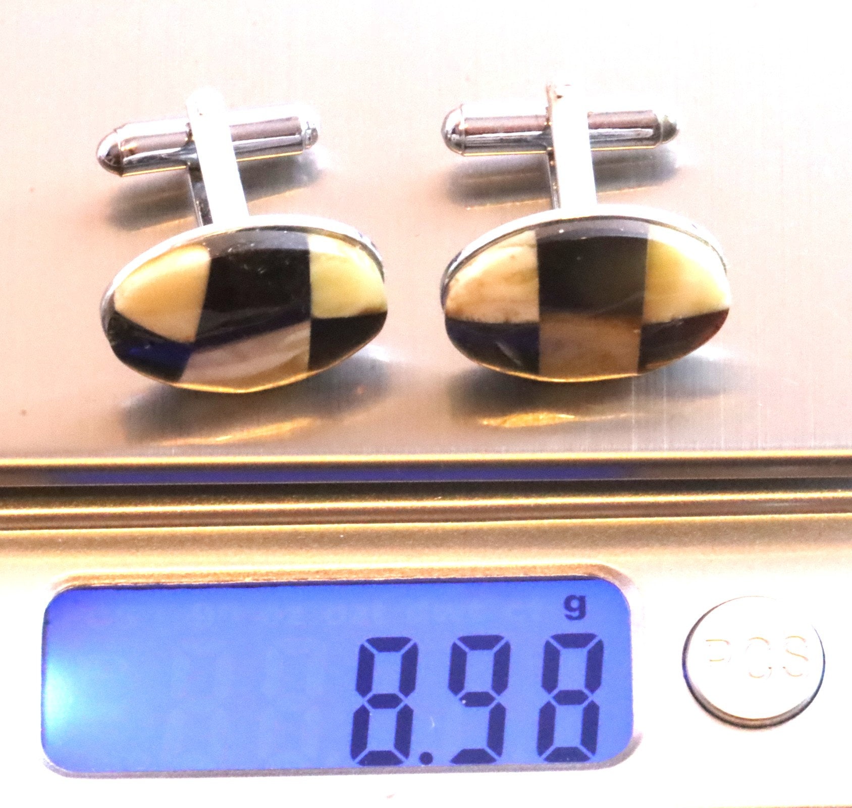 Boutons De Manchette Victoriens En Ambre Naturel Et Argent Sterling - Occasion Bon état - Fabriqués En Pologne
