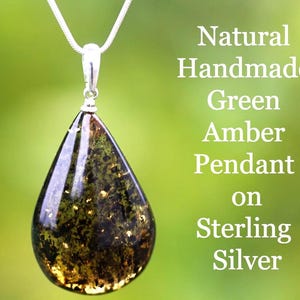 Natural Handmade Green Amber Pendant on Sterling Silver