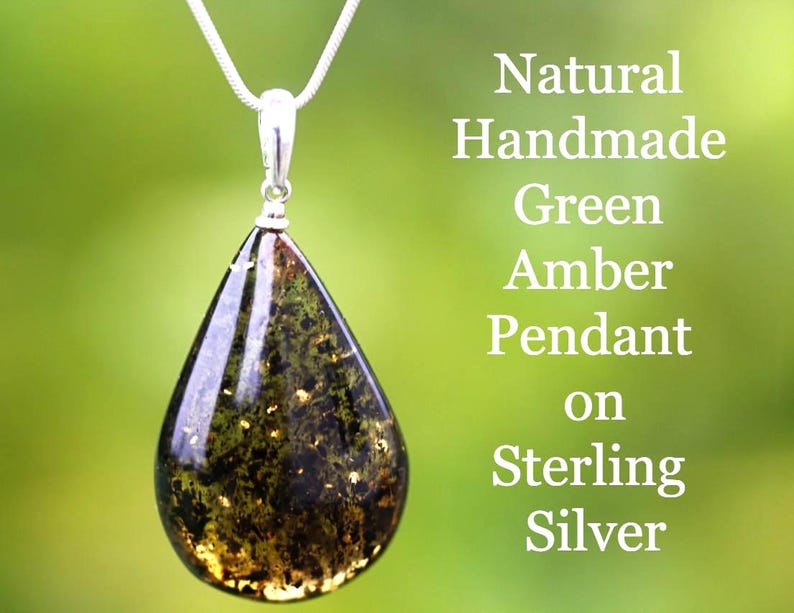 Natural Handmade Green Amber Pendant on Sterling Silver