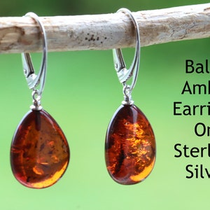 Cherry Amber Teardrop Earrings – Sterling Silver | Genuine Baltic Amber with Certificate / Classic • Lightweight • Gift-Ready