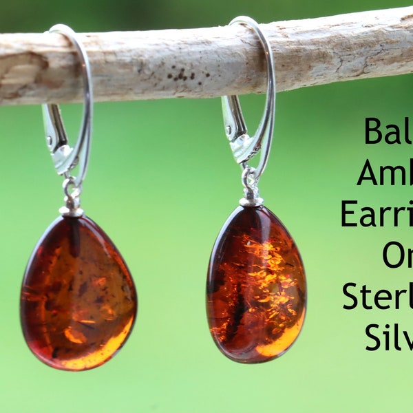 Beautiful Teardrop Amber Earrings / Amber Earrings / Baltic Gemstone Earrings / Natural Baltic Amber Jewelry / Amber Tear Drop