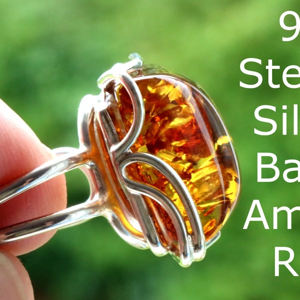 925 Sterling Silver Baltic Amber Ring / Amber Gemstone Ring / We Are Offering a Free Pendant With This Ring