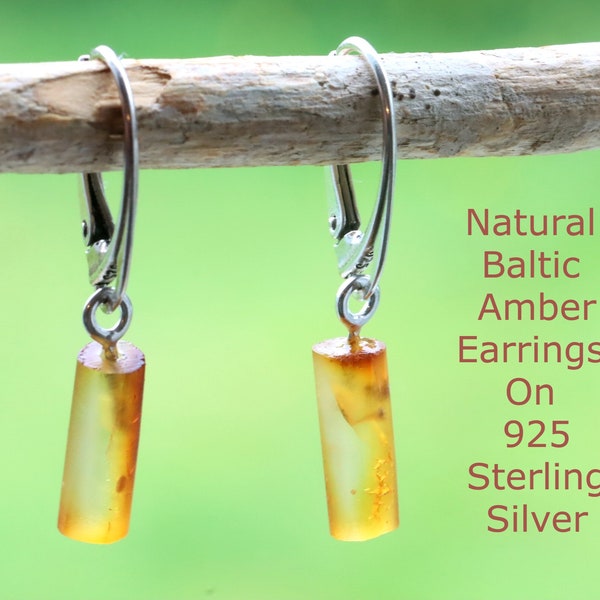 Gender Neutral Jewelry Natural Amber on 925 Sterling Silver Earrings / Gemstone Unisex Protection Amber Earrings
