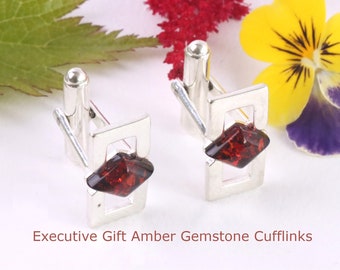 Missing your Partner Executive Gift Amber Gemstone Cufflinks / Silver Gift Baltic Amber Cufflinks that Suits all Genders