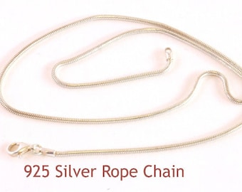 925 Sterling Silver Rope Chain, Length Options 45cm to 55cm, Jewellery Chain for Pendant,