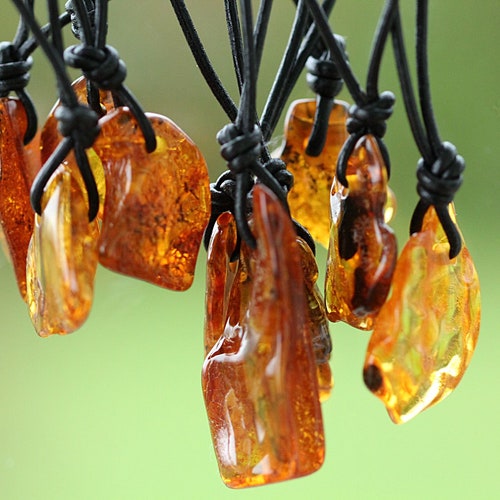 Amber Amulet Gift for Wellness / Natural Jewelry / Polished Tumbled Gem Necklace for Protection / Natural Nordic Baltic Amber Stone Pendant