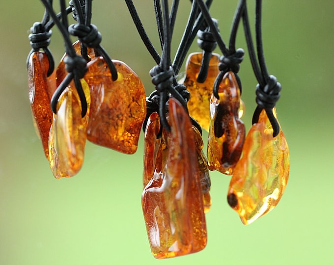 Baltic Amber Stone Pendant: Natural Protection Talisman, Vegan Cord Jewelry