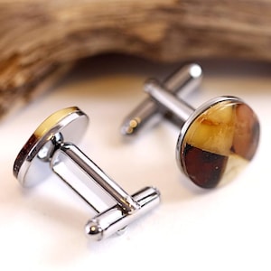 Amber Gemstone Cufflinks on Sterling Silver | Silver Baltic Amber Cufflinks | Unisex Amber Executive Gift Cufflinks