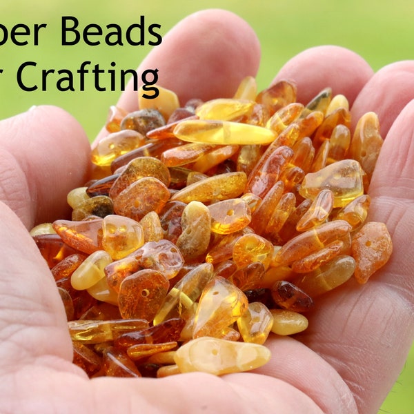 Flat Baltic Amber Beads with Holes /  (10mm-6mm) Approx 100 amber beads in each 15 grams / Chip Drilled Beads / Loose Mixed Beads