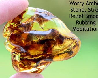 Worry Stone, Stress Relief Smooth Rubbing Meditation Stone, Wellness Gift & Card, Palm Stone, Healing Energy Amber Gemstone