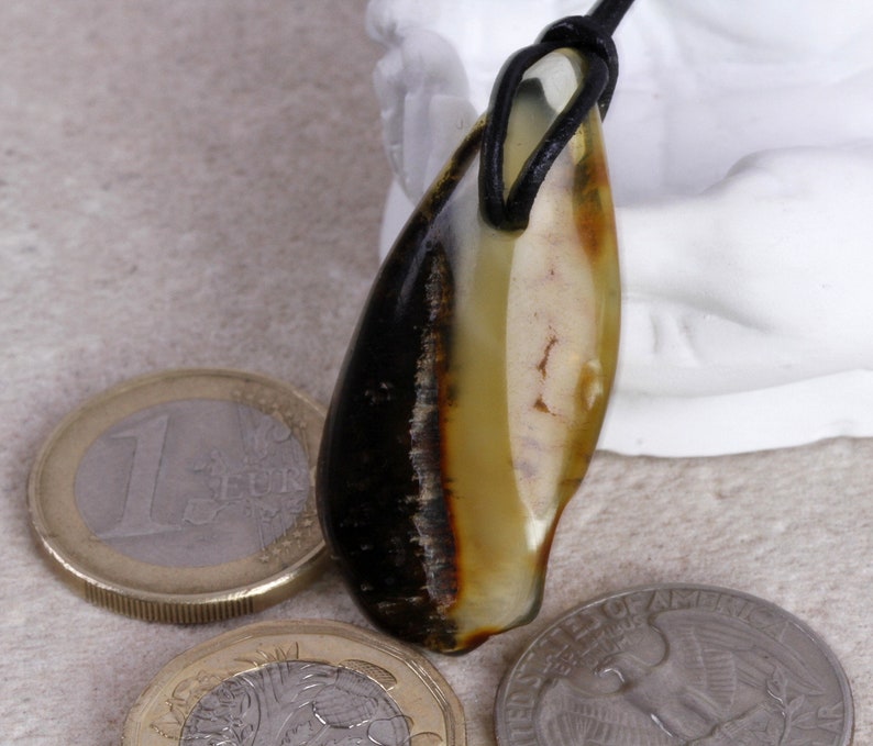 Hand Carved Amber Amulet Pendant Tumble Stone Amulet Necklace on adjustable cord Amber Jewelry Protection Amulet For Men or Women