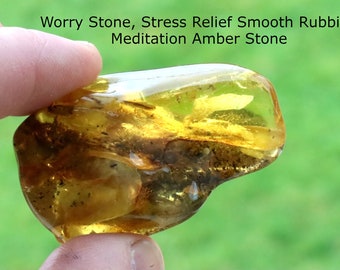 Stress Relief Smooth Rubbing Meditation Stone, Worry Stone Wellness Gift & Card, Palm, Healing Energy Amber Gemstone, Only One Available