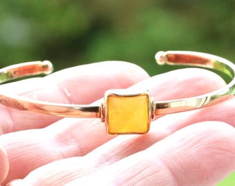 Gold-Plated Sterling Silver Bangle with Baltic Amber Gem / Gemstone Bangle