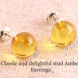 Light Amber Stud Earrings | Baltic Amber on 925 Sterling Silver | Classic Natural Gemstone Jewelry | Beautiful Gift for Her