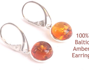 Orecchini In Ambra Baltica Naturale Con Incastro Argento 925 - Design Uccellini Dell'Amore - In Scatola Regalo In Legno