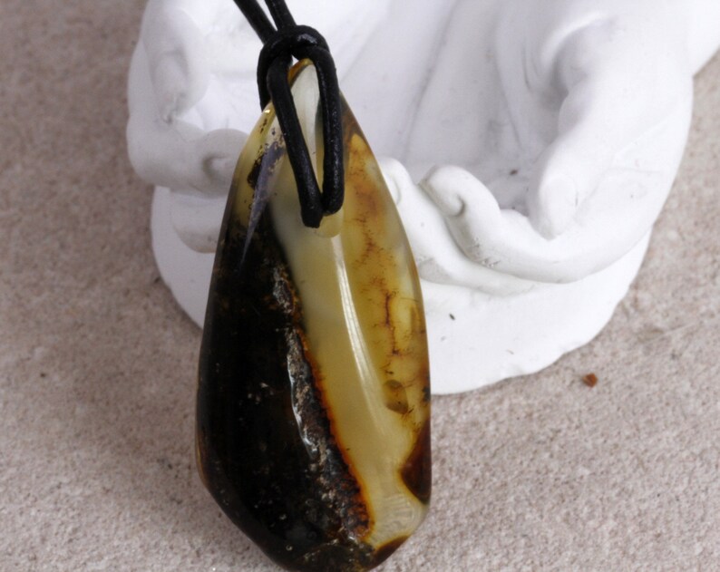 Hand Carved Amber Amulet Pendant Tumble Stone Amulet Necklace on adjustable cord Amber Jewelry Protection Amulet For Men or Women