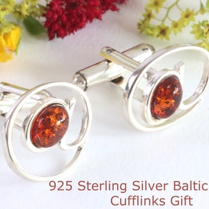 Boutons de manchette en argent sterling et ambre de la Baltique - Conception du symbole @ - Cadeau pour amateur de technologie ou travail à domicile - Cadeau unique pour ordinateur ou bureau pour lui