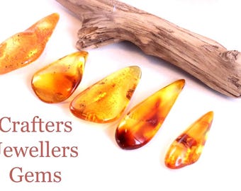 Wholesale Offer – 5 x Honey Baltic Amber Teardrop Gems / Exclusive Natural Baltic Amber – Craft or Gift