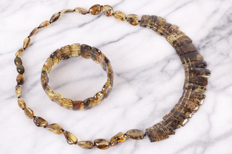 Xmas Gift Set for Mum Egyptian Style Amber Necklace and Bracelet Eco Necklace SetGreen Amber NecklaceJeweleryCleopatra Necklace Set