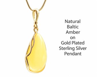 Royal Amber Pendant / Gold Plated Sterling Silver & White Baltic Amber  Pendant  Christmas Gift