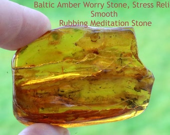 Worry Stone, Pocket Smooth Rubbing Meditation Stone, Wellness Gift & Card, Palm , Healing Energy Amber Gemstone, As pictured