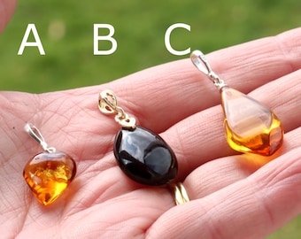 Choose The One You Love Dainty Baltic Amber Pendants A B C Classic Gifts /  Amber Gem / 925 Sterling Silver Amber Gemstone Pendant
