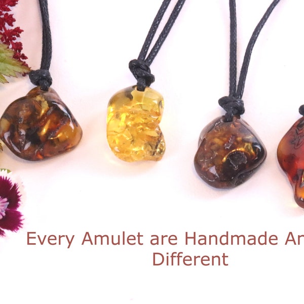 Anxiety Amber Amulet Pendant for Protection and Mindfulness / Tumbled Gem Amulet on adjustable Vegan Friendly Cord