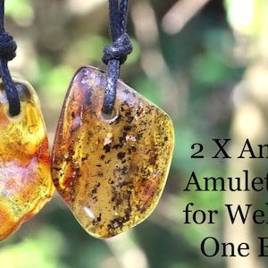 Paar amulet barnsteen om te delen / cadeau voor wellness / amulet van Baltisch barnsteen ter bescherming / Verstelbaar koord en informatiekaart incl