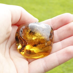 Worry Stone, Stress Relief Smooth Rubbing Meditation Stone, Wellness Gift & Card, Palm Stone, Healing Energy Amber Gemstone, Similar to Pic