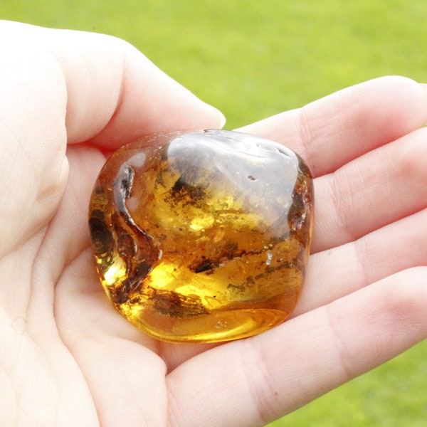 Worry Stone, Stress Relief Smooth Rubbing Meditation Stone, Wellness Gift & Card, Palm Stone, Healing Energy Amber Gemstone, Similar to Pic