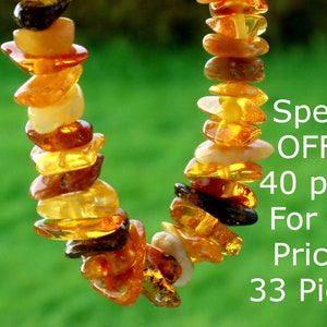 Offerta speciale 40 pezzi al prezzo di 33 / Perle sciolte di ambra baltica con fori / perle forate naturali a forma di fagiolo di forma libera