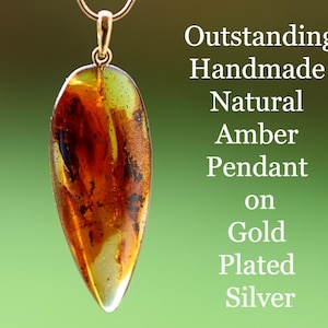 One-of-a-Kind Baltic Amber Pendant | Handmade Natural Gemstone on Gold-Plated Sterling Silver | Unisex Protection Talisman | Unique Gift