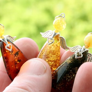 Guardian Angel Gift / Sterling Silver Angel Gemstone Charm Pendant / Amber Angel for Protection  / Guardian Angel